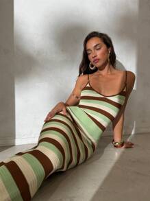 Aloruh Women's Spring/Summer New Knitted Crochet Crossed Backless Striped Bohemian Dress, Elegant Vacation Dress Summer Outfits For Women Ave Outfits Festival Rave Coachella Festival  Rave Outfits Festival Outfits For Women Country Concert Outfit Festival Outfits Sundress Western Clothes For Women Summer Dresses For Women Dresses For Women Summer Outfits For Women Vacation Boho