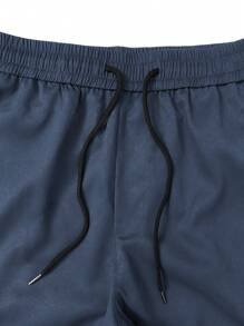 Manfinity Homme Men's Solid Color Drawstring Waist Cargo Pocket Casual Pants, Fall - Navy Blue - View 4