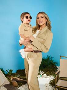 SHEIN X JIMENA & MATEO Aveloria Modichic 2 件套优雅商务办公装长袖衬衫和裤子套装，适合女士，优雅商务休闲女士