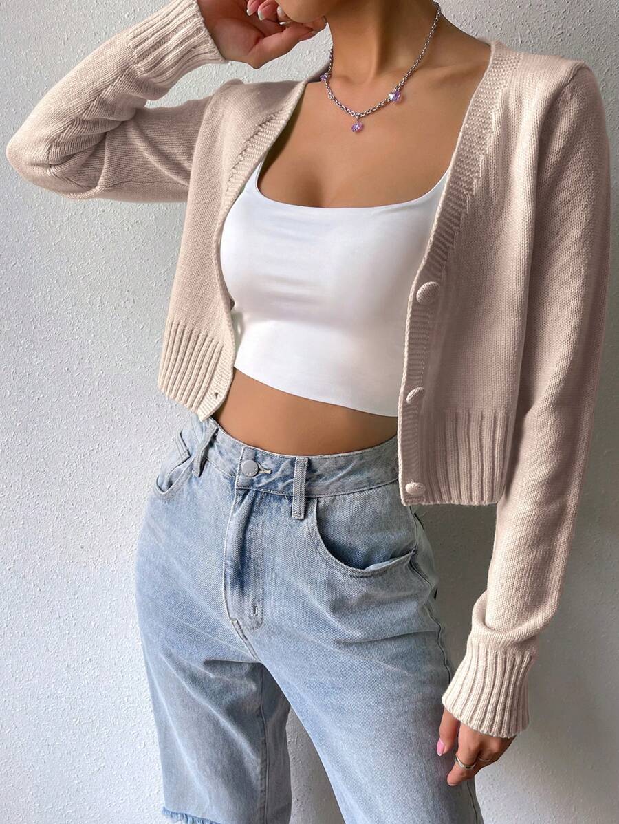 Flirla 馬卡龍色簡約休閒開襟衫,適合年輕女性,秋季女裝,教師節學校老師粉色 - 卡其色 - 查看 1