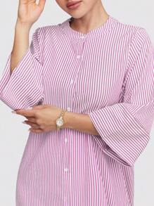 Veilorie Damen langärmeliges, gestreiftes, knopfvorderseite Lässig Kleid, Frühling Herbst, bescheidenes Maxikleid perfekt für Strand/Lässig/Urlaub/Zuhause/Schule und alltägliches Lässig Tragen