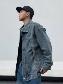 Manfinity EMRG Men's Loose Casual Denim Jacket With Dropped Shoulders - Blue - View 3