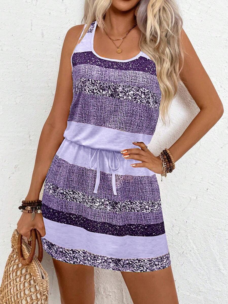 EMERY ROSE Women Casual Contrast Color Cinching Waist Sleeveless Dress, Summer - Multicolor - View 1
