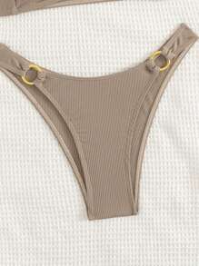 SHEIN Swim Summer Beach Women's Solid Color Halter Neck Bra & Swim Bottom Bikini Set Bathing Suit Brown Bikinitwo Piece Bikini - Grey - View 6