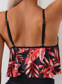 Swim Lushoire Printed Crop Top Bikini With Ruffle Trim - Red - View 5