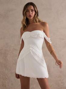 Glamine Vestido mini sexy fruncido de color blanco, vestido de playa, vestidos de verano para mujeres, vestido de fiesta de vacaciones y carnaval, atuendos para citas nocturnas, looks de verano para mujeres, vestidos de verano para mujeres, vestidos blancos para mujeres, vestidos de fiesta para mujeres, vestidos para mujeres, vestidos sueltos para mujeres, vestidos blancos para mujeres - Blanco - Ver 4