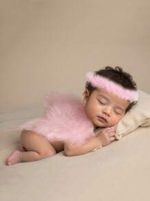SHEIN Alas de ángel recién nacido con diadema a juego, props para sesión de fotos de bebé recién nacido, atuendos para sesión de fotos de niña bebé