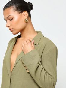 AiiRZ Blazer con aspecto de lino, solapa grande, doble bolsillo de solapa al frente - Verde - Ver 5