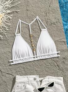 Swim Vcay 纯色吊带露背装饰性感时尚泳衣上衣 - 白色 - 查看 7