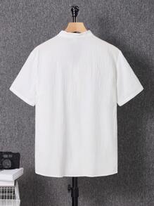 SHEIN Camisa de vacaciones casual de color crema blanco para adolescentes, estilo colegial suave y cómodo, versátil para el uso diario, la escuela, los viajes y la playa