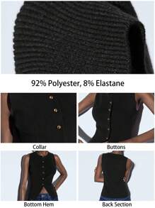 Maija Women's Casual Solid Color Front Button Sleeveless Knitted Top, Business Casual Urban Commuter Wear, Office/Teacher Outfit, Summer/Autumn