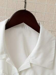 GlowEve 女士纯色短袖褶皱单排扣休闲衬衫