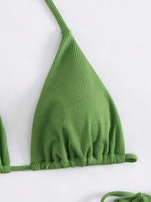 SHEIN Swim Vacation Beach Solid Color Bikini Set, Includes Triangle Top And Thong Bottom For Summer - Green - View 4