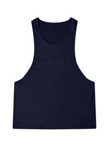 Manfinity Dauomo Men's Solid Color Tank Top, Fashionable For Summer - Navy Blue - View 3