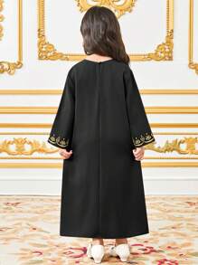 SHEIN Young Girl Retro Patterned Maxi Long Dress - Black - View 2