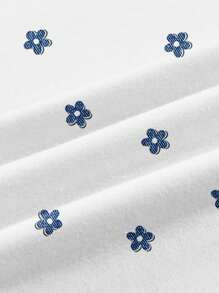 SHEIN EZwear Textured Floral Plus Size Casual Simple Round Neck Short Sleeve T-Shirt, Suitable For Summer - Multicolor - View 4