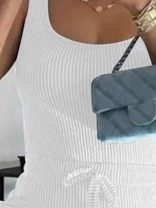 INAWLY Plus Size Women Sleeveless Side Pocket Mini Dress, Summer - White - View 3
