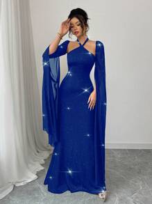 Rafferiza Black Party Maxi Halter Dress For Women - Blue - View 4