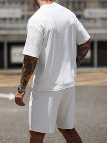Manfinity CasualCool Conjunto informal de dos piezas de punto de unicolor básico de verano para hombres, con cuello redondo y manga corta, adecuado para uso casual diario, regalo apropiado para esposo y novio, conjunto blanco para hombres