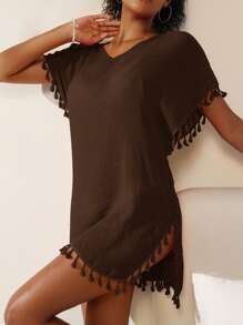 Swim Vcay Women's Vacation Beach Side Slit Fringed Cover Up For Summer