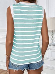 EMERY ROSE Parte superior gráfica informal de verano para mujer con cuello redondo y rayas blancas y negras