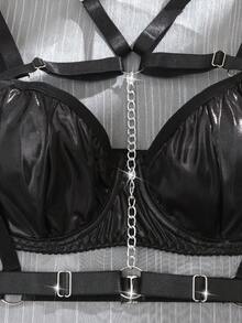 AltCore 6pcs Plus Size Sexy Lingerie Set With Straps - Black - View 3