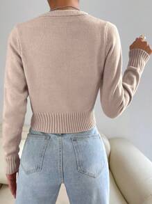Flirla 馬卡龍色簡約休閒開襟衫，適合年輕女性，秋季女裝，教師節學校老師粉色 - 卡其色 - 查看 2