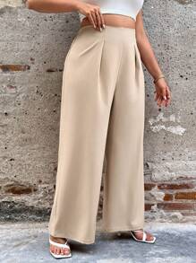 SHEIN Tall Pantalones casuales, versátiles y elegantes de talle alto y unicolor para mujer de talla grande, con silueta estilizada para oficina