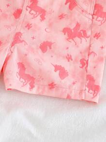 Cozy Pixies 女婴卡通印花工装短裤休闲百搭 - 粉色 - 查看 7