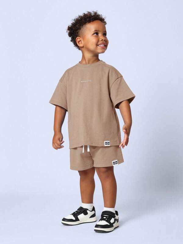 SUMWON Everyday Essential Brooklyn Text Short Sleeve Loungewear Set Athletic Summer Sports Casual Comfortable Playtime Outfit Two Piece Set