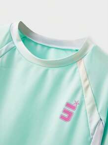 JNSQ 青少年女孩拼色短袖上衣和迷你裙户外运动套装 - 彩色 - 查看 7