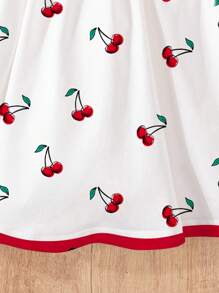 SHEIN Vestido de manga larga para bebés niñas con bonito estampado de cerezas, lazo dulce y patrón de dibujos animados, de moda para otoño/invierno