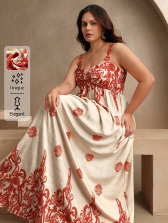 Anewsta Women's Orange Contrast Print Dress, Sexy Vacation Dress