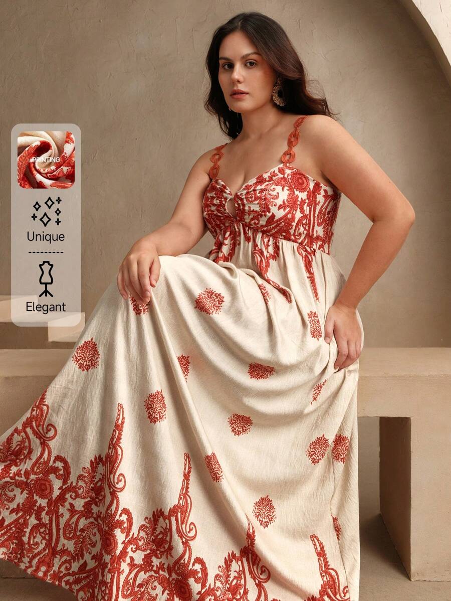 Anewsta 女士橙色撞色印花连衣裙，性感度假连衣裙 - 亮橙色 - 查看 1