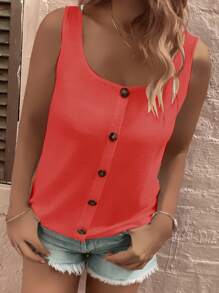 EMERY ROSE Nueva blusa tipo camiseta relajada y casual con botones delanteros para mujer de tallas grandes - Rojo - Ver 4