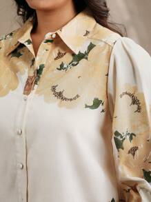 Anewsta Conjunto de 2 piezas de camisa y pantalones con estampado floral tejido para mujeres, elegante para primavera/verano y vacaciones románticas