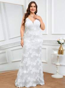 Coutiva 大码女式串珠亮片装饰正式晚礼服（大量串珠），派对礼服，适合婚礼宾客 - 白色 - 查看 5