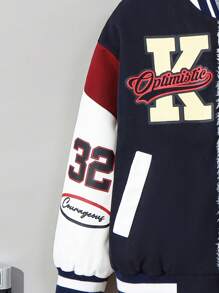 SHEIN Young Boy Letter Graphic Colorblock Teddy Lined Varsity Jacket - Multicolor - View 7