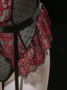 SHEIN 4件套女士蕾丝拼布钢圈性感连体衣，适合外出穿着