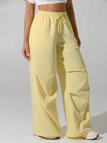 Hanevo Women's Casual Flowing Loose Fit Dopamine Pants, Summer Fall Cloth For Women - Butter Yellow - View 5