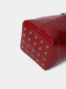 SHECARRY Sac seau à rivets de style de rue punk pour femmes Y2K, couleur bordeaux, accessoire de la Saint-Valentin