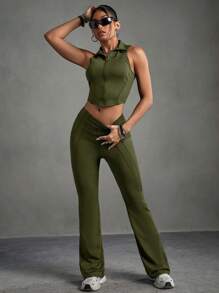 Streetz SHEIN Sport 女士运动套装 - 纯色无袖上衣和长裤