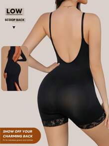 SHEIN 1 pieza Moldeador corporal sin costuras para mujer con cinturilla reductora, control de abdomen, levantador de glúteos, sin espalda, cuello cuadrado, body