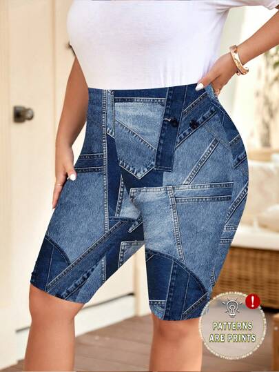 Slaydiva Quần legging vải denim giả họa tiết chắp vá đơn giản cho ngày lễ hội âm nhạc phù hợp cho mùa xuân và mùa hè