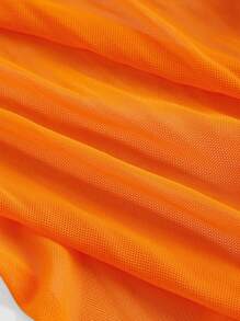 SHEIN MOD Women's Solid V-Neck Tie Flare Sleeve Versatile Blouse - Orange - View 4