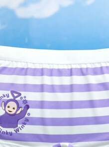 Teletubbies X SHEIN Young Girl Striped & Cartoon Print Briefs - Multicolor - View 3