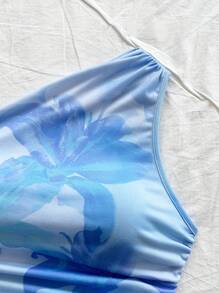 Soleia 全新度假针织枫叶印花褶皱单肩吊带背心上衣