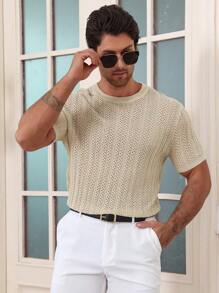DAZY Men's Textured Striped Knit Sweater, Summer - Apricot - View 4
