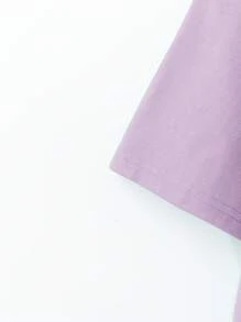 SHEIN LUNE Áo thun nữ cổ chữ V cỡ lớn màu xanh lá cây có túi mùa hè bằng cotton - Màu Lilac Tím - Xem 3