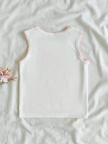 Vintaside Kids Parte superior de tirantes con cuello redondo y bordado de lazo para bebé niña, apta para ocio en casa, deportes, fiestas y otras ocasiones - Blanco - Ver 2
